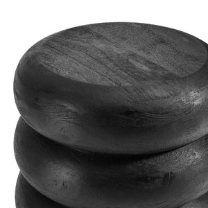 Modway Furniture Ellery Round Stacked Wood Side Table – Handcrafted Mango Wood Accent for Modern Rustic Decor Wirebrush Black EEI-7106-BLK
