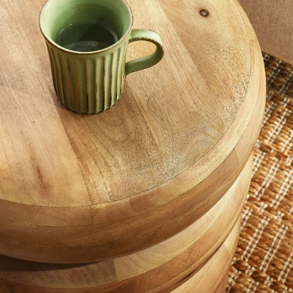 Modway Furniture Ellery Round Stacked Wood Side Table – Handcrafted Mango Wood Accent for Modern Rustic Decor Natural EEI-7106-NAT