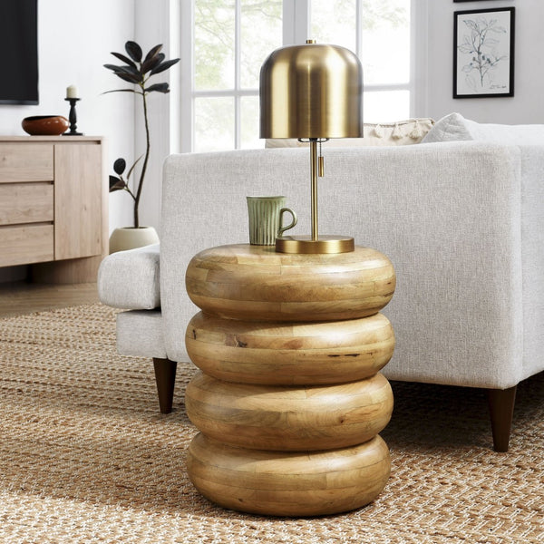 Modway Furniture Ellery Round Stacked Wood Side Table – Handcrafted Mango Wood Accent for Modern Rustic Decor Natural EEI-7106-NAT