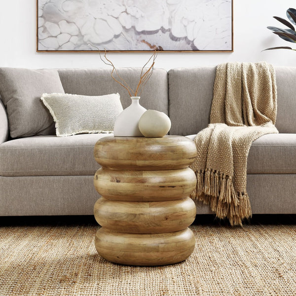 Modway Furniture Ellery Round Stacked Wood Side Table – Handcrafted Mango Wood Accent for Modern Rustic Decor Natural EEI-7106-NAT
