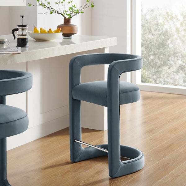 Modway Furniture Winslow Performance Velvet Counter Stool - Luxurious Comfort and Stylish Design for Dining Spaces Cadet Blue EEI-7107-CAB