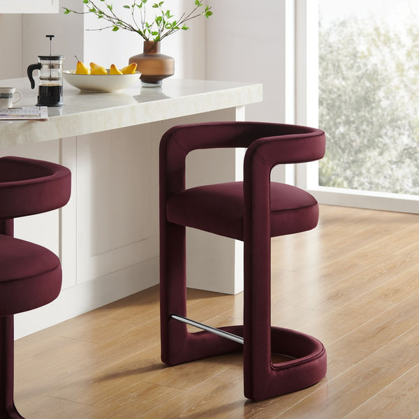 Modway Furniture Winslow Performance Velvet Counter Stool - Luxurious Comfort and Stylish Design for Dining Spaces Mulberry EEI-7107-MUL