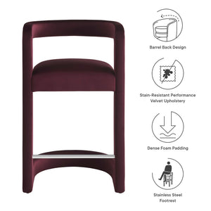 Modway Furniture Winslow Performance Velvet Counter Stool - Luxurious Comfort and Stylish Design for Dining Spaces Mulberry EEI-7107-MUL