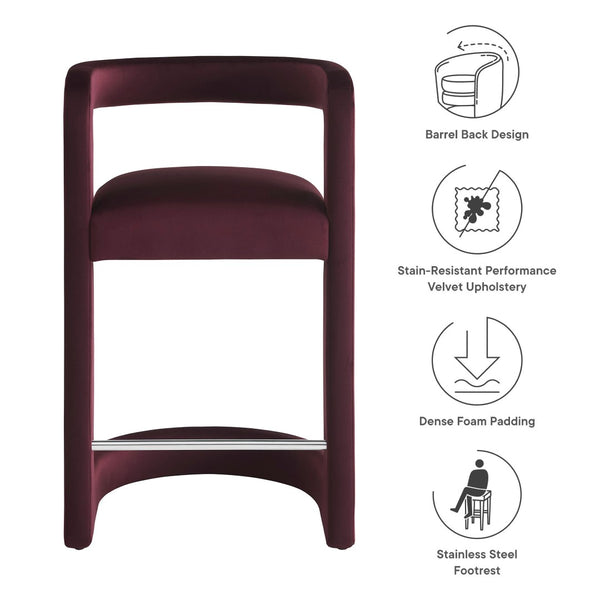 Modway Furniture Winslow Performance Velvet Counter Stool - Luxurious Comfort and Stylish Design for Dining Spaces Mulberry EEI-7107-MUL