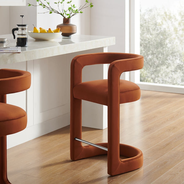 Modway Furniture Winslow Performance Velvet Counter Stool - Luxurious Comfort and Stylish Design for Dining Spaces Rust EEI-7107-RUS