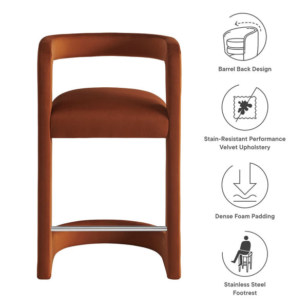Modway Furniture Winslow Performance Velvet Counter Stool - Luxurious Comfort and Stylish Design for Dining Spaces Rust EEI-7107-RUS