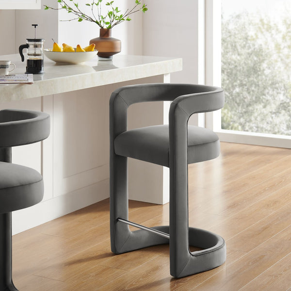 Modway Furniture Winslow Performance Velvet Counter Stool - Luxurious Comfort and Stylish Design for Dining Spaces Storm Gray EEI-7107-STG