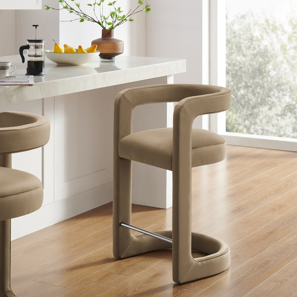 Modway Furniture Winslow Performance Velvet Counter Stool - Luxurious Comfort and Stylish Design for Dining Spaces Taupe EEI-7107-TAU