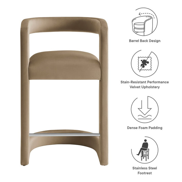 Modway Furniture Winslow Performance Velvet Counter Stool - Luxurious Comfort and Stylish Design for Dining Spaces Taupe EEI-7107-TAU