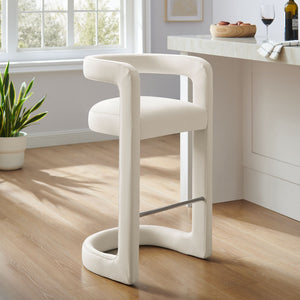 Modway Furniture Winslow Performance Velvet Bar Stool - Modern Comfort with Stylish Curved Design for Home Bars Alabaster EEI-7108-ALA