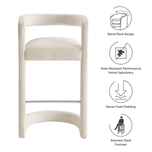 Modway Furniture Winslow Performance Velvet Bar Stool - Modern Comfort with Stylish Curved Design for Home Bars Alabaster EEI-7108-ALA