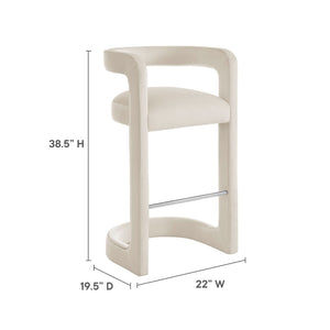 Modway Furniture Winslow Performance Velvet Bar Stool - Modern Comfort with Stylish Curved Design for Home Bars Alabaster EEI-7108-ALA