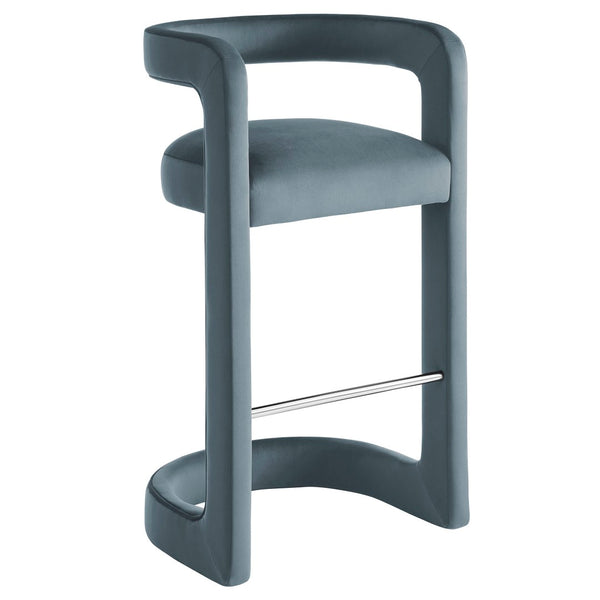 Modway Furniture Winslow Performance Velvet Bar Stool - Modern Comfort with Stylish Curved Design for Home Bars Cadet Blue EEI-7108-CAB