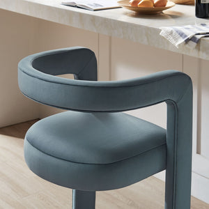 Modway Furniture Winslow Performance Velvet Bar Stool - Modern Comfort with Stylish Curved Design for Home Bars Cadet Blue EEI-7108-CAB