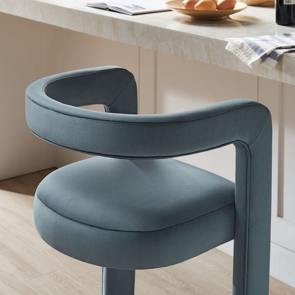 Modway Furniture Winslow Performance Velvet Bar Stool - Modern Comfort with Stylish Curved Design for Home Bars Cadet Blue EEI-7108-CAB