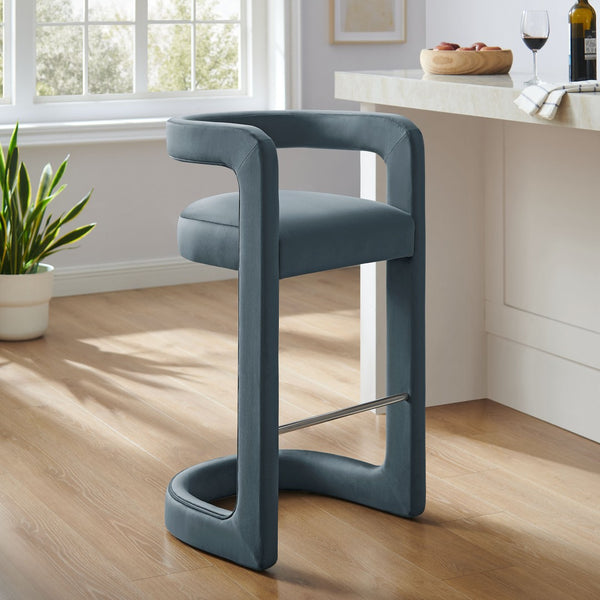 Modway Furniture Winslow Performance Velvet Bar Stool - Modern Comfort with Stylish Curved Design for Home Bars Cadet Blue EEI-7108-CAB