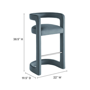 Modway Furniture Winslow Performance Velvet Bar Stool - Modern Comfort with Stylish Curved Design for Home Bars Cadet Blue EEI-7108-CAB