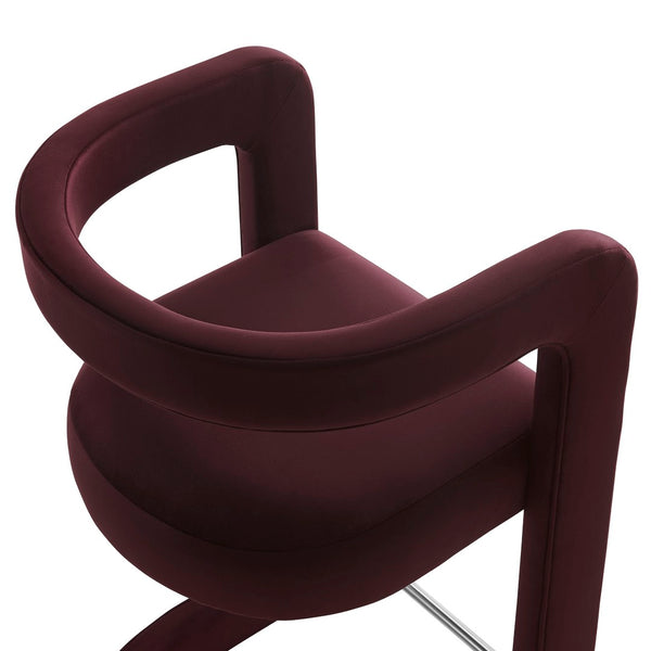 Modway Furniture Winslow Performance Velvet Bar Stool - Modern Comfort with Stylish Curved Design for Home Bars Mulberry EEI-7108-MUL