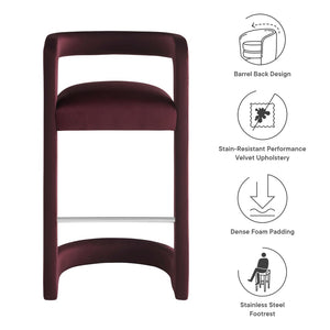 Modway Furniture Winslow Performance Velvet Bar Stool - Modern Comfort with Stylish Curved Design for Home Bars Mulberry EEI-7108-MUL