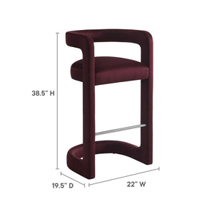 Modway Furniture Winslow Performance Velvet Bar Stool - Modern Comfort with Stylish Curved Design for Home Bars Mulberry EEI-7108-MUL