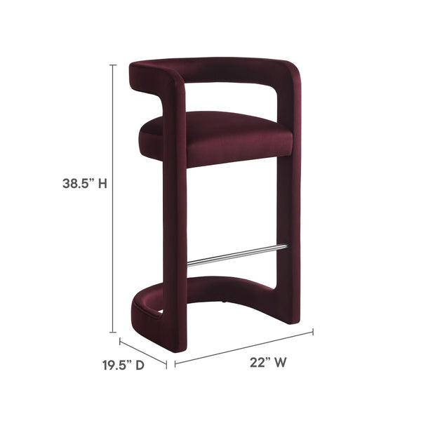 Modway Furniture Winslow Performance Velvet Bar Stool - Modern Comfort with Stylish Curved Design for Home Bars Mulberry EEI-7108-MUL