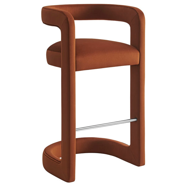Modway Furniture Winslow Performance Velvet Bar Stool - Modern Comfort with Stylish Curved Design for Home Bars Rust EEI-7108-RUS