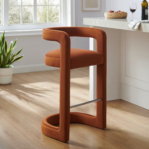 Modway Furniture Winslow Performance Velvet Bar Stool - Modern Comfort with Stylish Curved Design for Home Bars Rust EEI-7108-RUS