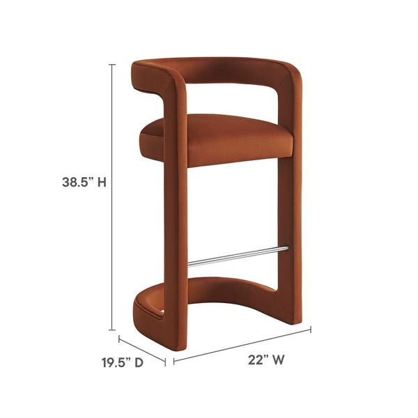 Modway Furniture Winslow Performance Velvet Bar Stool - Modern Comfort with Stylish Curved Design for Home Bars Rust EEI-7108-RUS