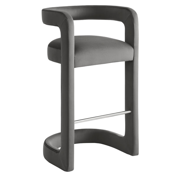 Modway Furniture Winslow Performance Velvet Bar Stool - Modern Comfort with Stylish Curved Design for Home Bars Storm Gray EEI-7108-STG