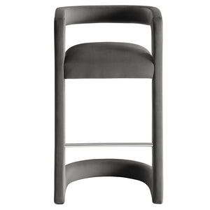 Modway Furniture Winslow Performance Velvet Bar Stool - Modern Comfort with Stylish Curved Design for Home Bars Storm Gray EEI-7108-STG