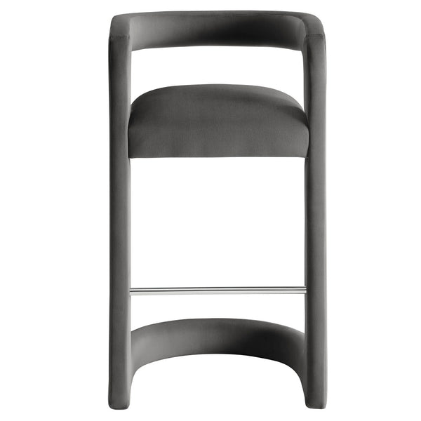 Modway Furniture Winslow Performance Velvet Bar Stool - Modern Comfort with Stylish Curved Design for Home Bars Storm Gray EEI-7108-STG