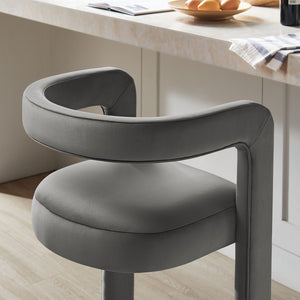 Modway Furniture Winslow Performance Velvet Bar Stool - Modern Comfort with Stylish Curved Design for Home Bars Storm Gray EEI-7108-STG