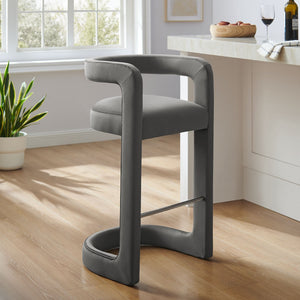 Modway Furniture Winslow Performance Velvet Bar Stool - Modern Comfort with Stylish Curved Design for Home Bars Storm Gray EEI-7108-STG