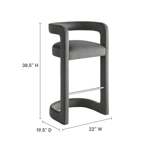 Modway Furniture Winslow Performance Velvet Bar Stool - Modern Comfort with Stylish Curved Design for Home Bars Storm Gray EEI-7108-STG