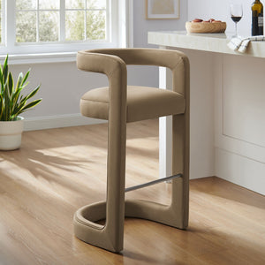 Modway Furniture Winslow Performance Velvet Bar Stool - Modern Comfort with Stylish Curved Design for Home Bars Taupe EEI-7108-TAU