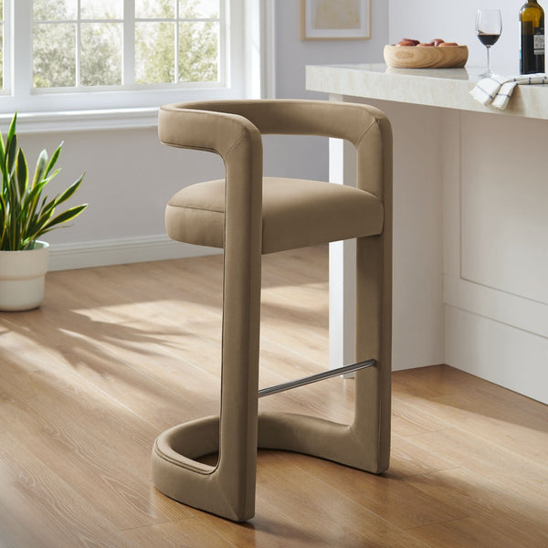 Modway Furniture Winslow Performance Velvet Bar Stool - Modern Comfort with Stylish Curved Design for Home Bars Taupe EEI-7108-TAU