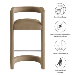 Modway Furniture Winslow Performance Velvet Bar Stool - Modern Comfort with Stylish Curved Design for Home Bars Taupe EEI-7108-TAU