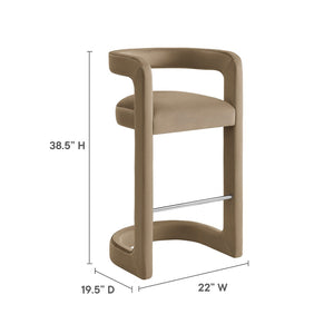 Modway Furniture Winslow Performance Velvet Bar Stool - Modern Comfort with Stylish Curved Design for Home Bars Taupe EEI-7108-TAU