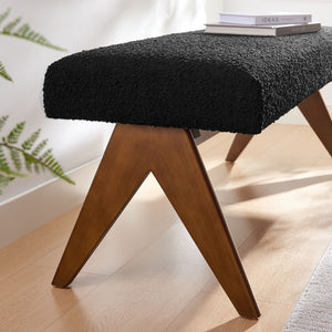 Modway Furniture Lyra 47" Modern Boucle Upholstered Bench with Plush Padding for Stylish Entryway or Bedroom Decor Black EEI-7113-BLK