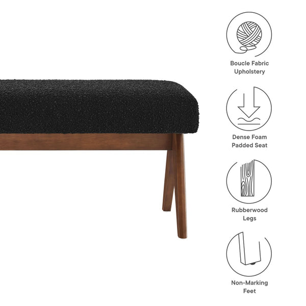 Modway Furniture Lyra 47" Modern Boucle Upholstered Bench with Plush Padding for Stylish Entryway or Bedroom Decor Black EEI-7113-BLK