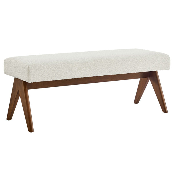 Modway Furniture Lyra 47" Modern Boucle Upholstered Bench with Plush Padding for Stylish Entryway or Bedroom Decor Ivory Boucle EEI-7113-IVO