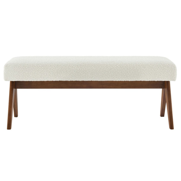 Modway Furniture Lyra 47" Modern Boucle Upholstered Bench with Plush Padding for Stylish Entryway or Bedroom Decor Ivory Boucle EEI-7113-IVO