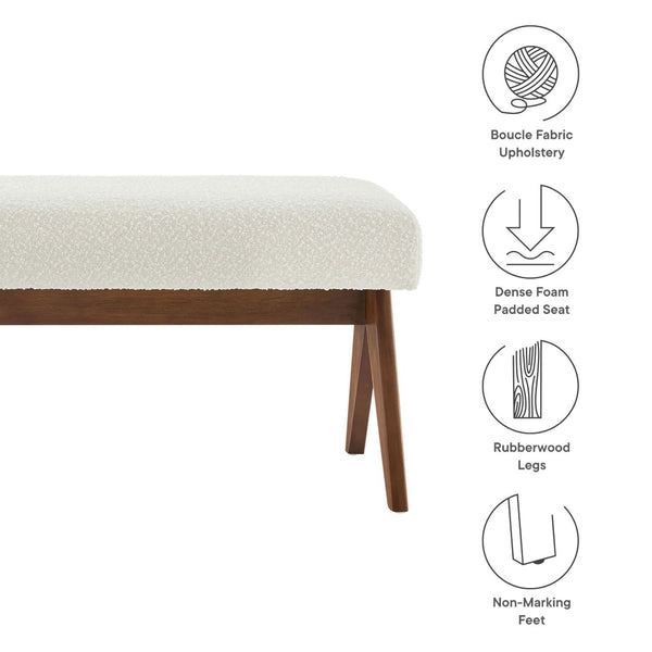 Modway Furniture Lyra 47" Modern Boucle Upholstered Bench with Plush Padding for Stylish Entryway or Bedroom Decor Ivory Boucle EEI-7113-IVO