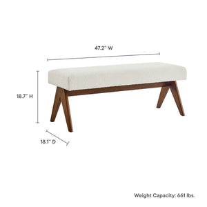 Modway Furniture Lyra 47" Modern Boucle Upholstered Bench with Plush Padding for Stylish Entryway or Bedroom Decor Ivory Boucle EEI-7113-IVO