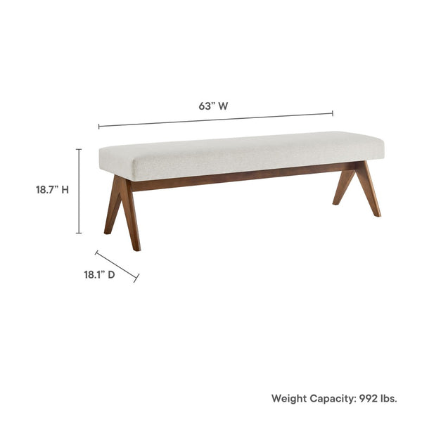 Modway Furniture Lyra 63" Stylish Upholstered Bench - Perfect for Entryways, Living Rooms, or Bedroom Accents Ivory EEI-7114-HEI