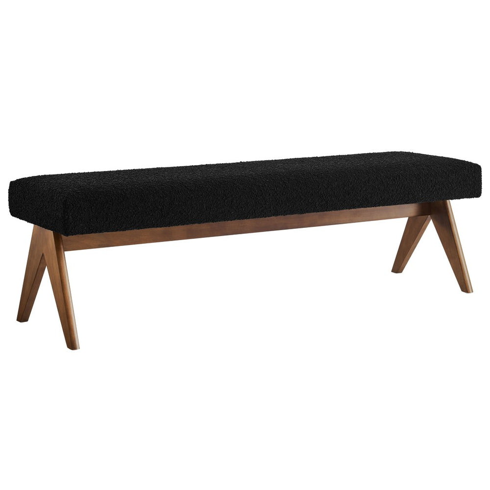 Modway Furniture Lyra 63" Boucle Upholstered Bench – Stylish Seating Solution for Entryway, Living Room, or Bedroom Black EEI-7115-BLK