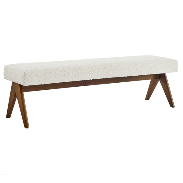 Modway Furniture Lyra 63" Boucle Upholstered Bench – Stylish Seating Solution for Entryway, Living Room, or Bedroom Ivory Boucle EEI-7115-IVO
