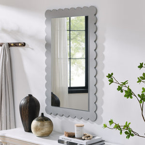 Modway Furniture Emmeline Scalloped Rectangle Wall Mirror - Stylish Accent for Modern and Eclectic Home Décor Light Gray EEI-7116-LGR