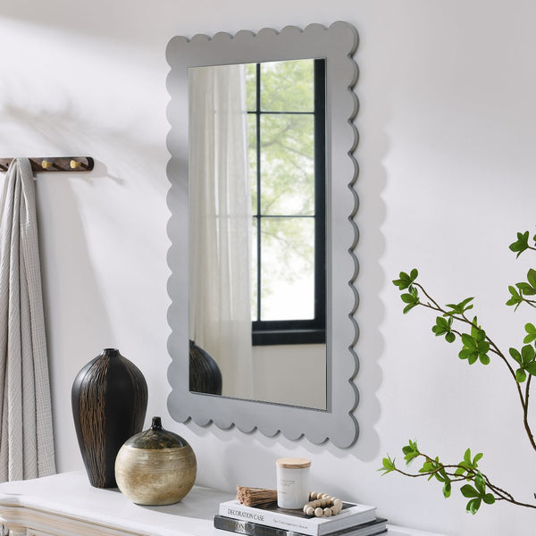 Modway Furniture Emmeline Scalloped Rectangle Wall Mirror - Stylish Accent for Modern and Eclectic Home Décor Light Gray EEI-7116-LGR