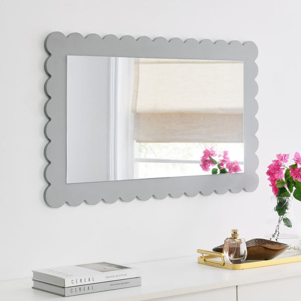 Modway Furniture Emmeline Scalloped Rectangle Wall Mirror - Stylish Accent for Modern and Eclectic Home Décor Light Gray EEI-7116-LGR